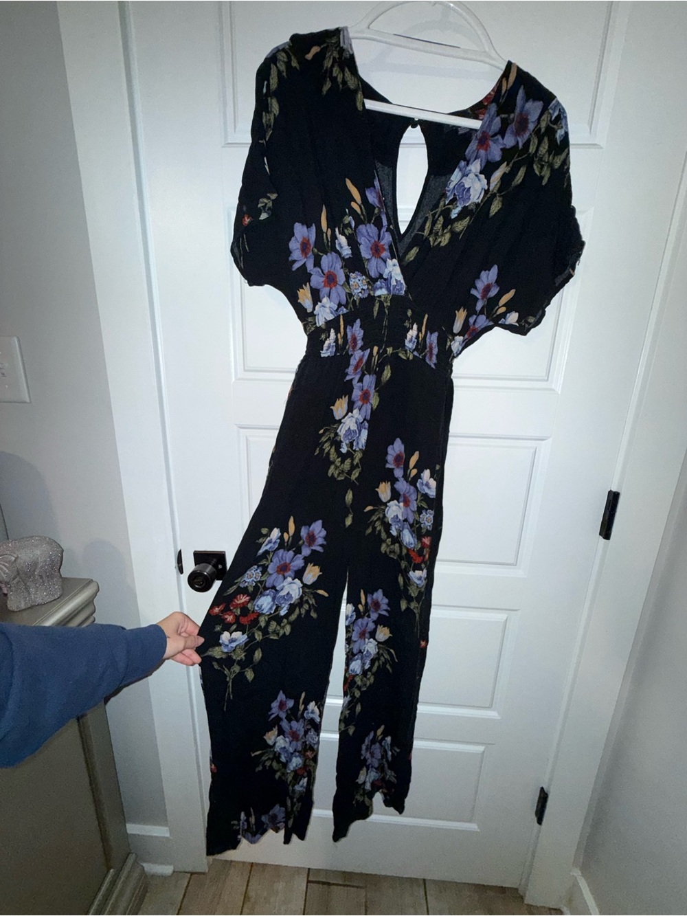 American Eagle Outfitters Black Jumpsuit with Purple Floral Print